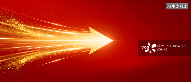 【AI数字艺术】金色箭头划破红色背景光芒四射图片素材