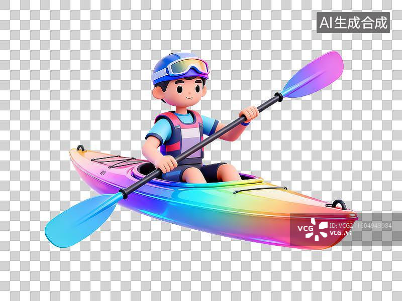 【AI数字艺术】体育运动主题 卡通人物划彩色皮划艇图片素材
