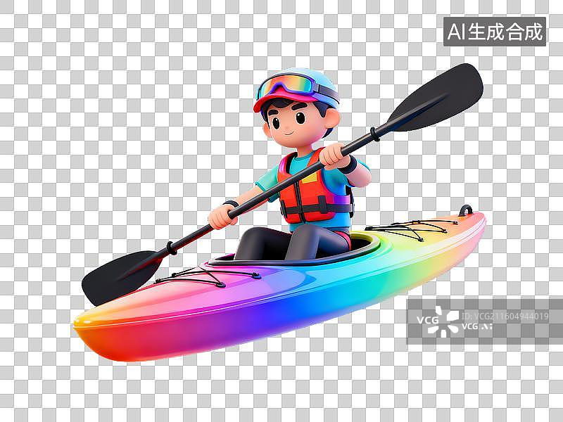 【AI数字艺术】体育运动主题 卡通人物划彩色皮划艇图片素材
