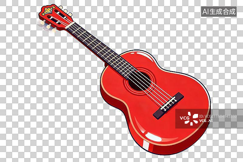 【AI数字艺术】卡通风格，红色的吉他PNG格式的免扣元素图片素材