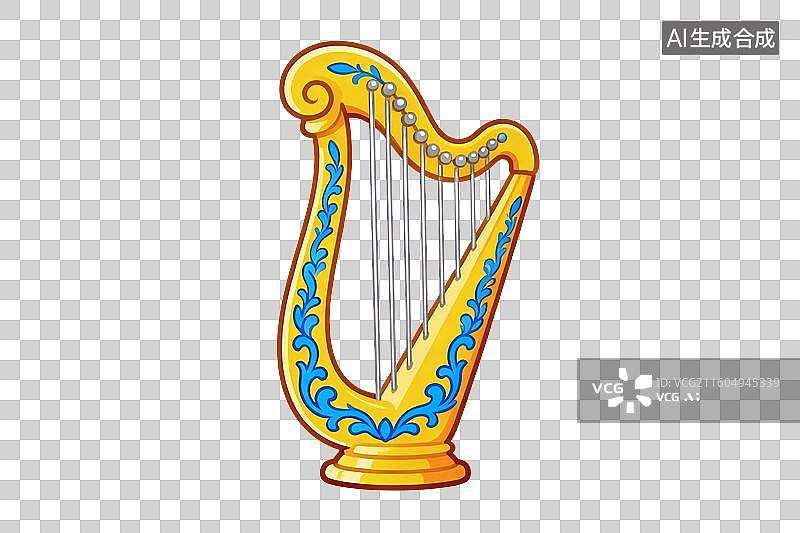 【AI数字艺术】卡通风格，一把竖琴PNG格式的免扣元素图片素材