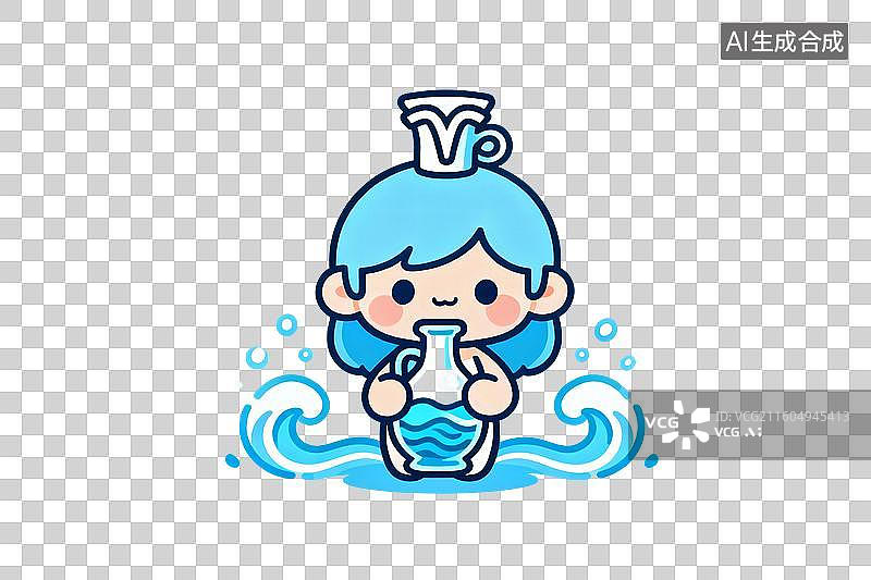 【AI数字艺术】卡通风格，水瓶座星座PNG格式的免扣元素图片素材