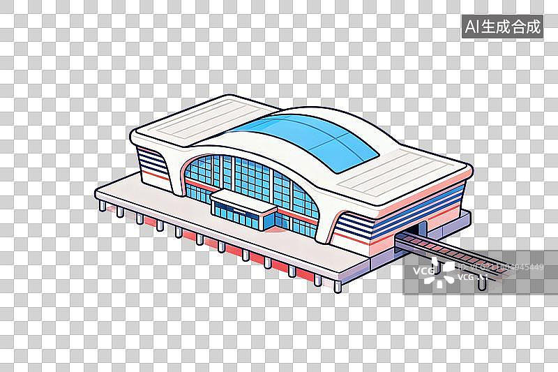 【AI数字艺术】卡通风格，一座高铁车站PNG格式的免扣元素图片素材