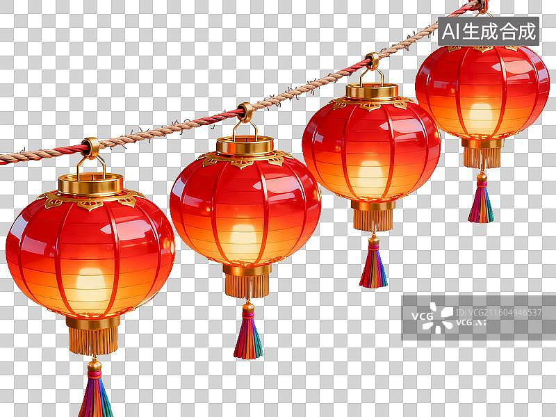 【AI数字艺术】中国节日 年俗 红色灯笼悬挂装饰图片素材
