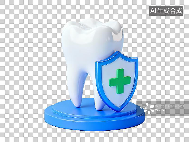 【AI数字艺术】医疗健康主题 牙齿与防护盾标志图片素材