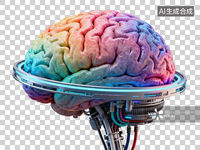 【AI数字艺术】新科技及科幻主题 脑机接口 彩色大脑与科技装置结合图片素材