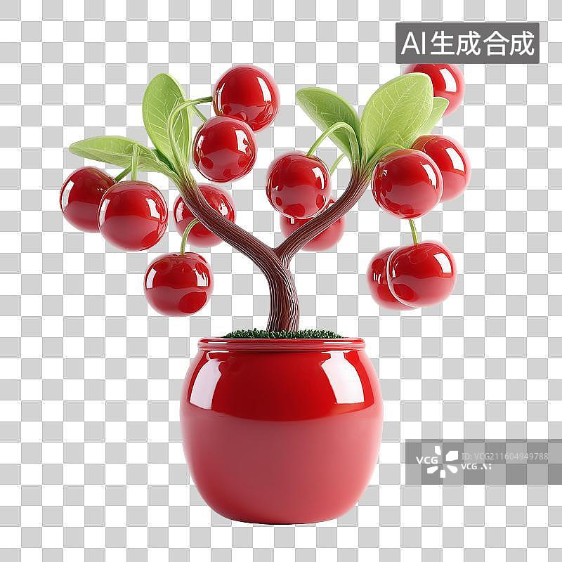 【AI数字艺术】盆栽樱桃树3D图标图片素材