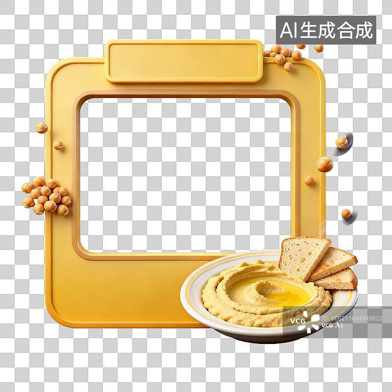 【AI数字艺术】黄色框架与鹰嘴豆泥餐食展示图片素材