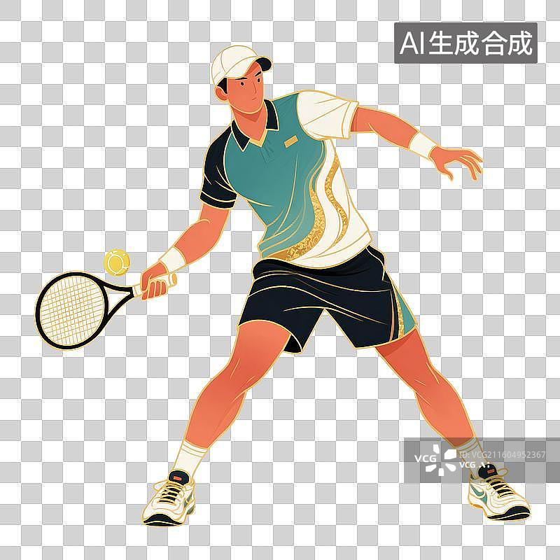 【AI数字艺术】国潮风插画免扣元素：网球比赛，网球，锻炼，运动会，体育比赛图片素材