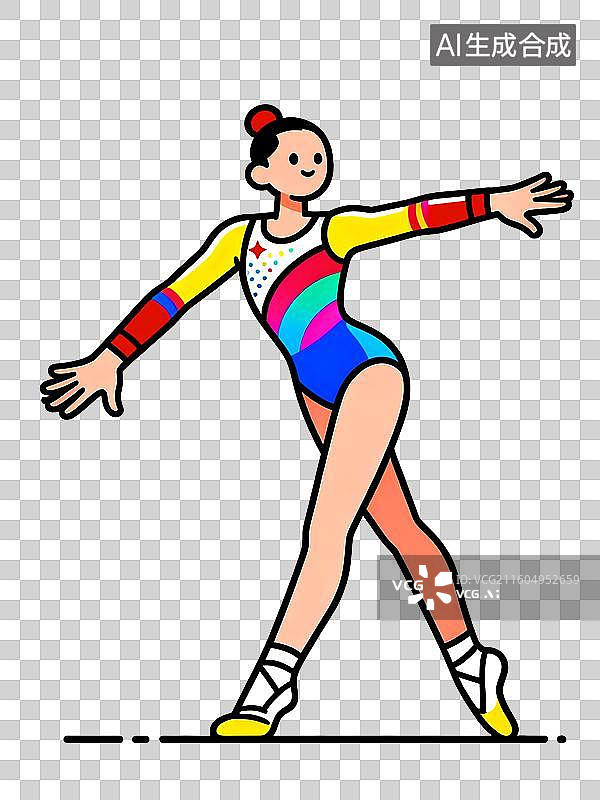 【AI数字艺术】扁平插画免扣元素：艺术体操，平衡，表演，活力，运动员图片素材