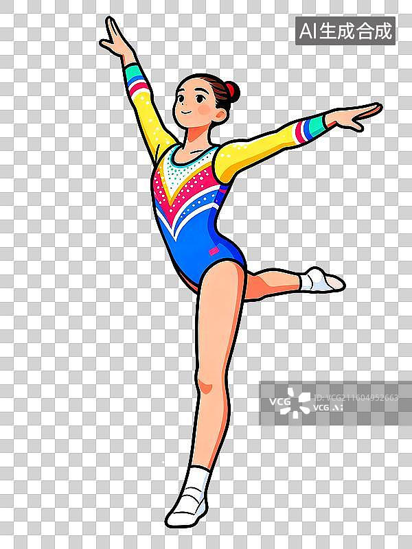 【AI数字艺术】扁平插画免扣元素：艺术体操，平衡，表演，活力，运动员图片素材