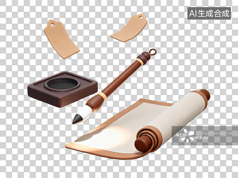 【AI数字艺术】3d粘土质感教育书法卷轴元素图片素材