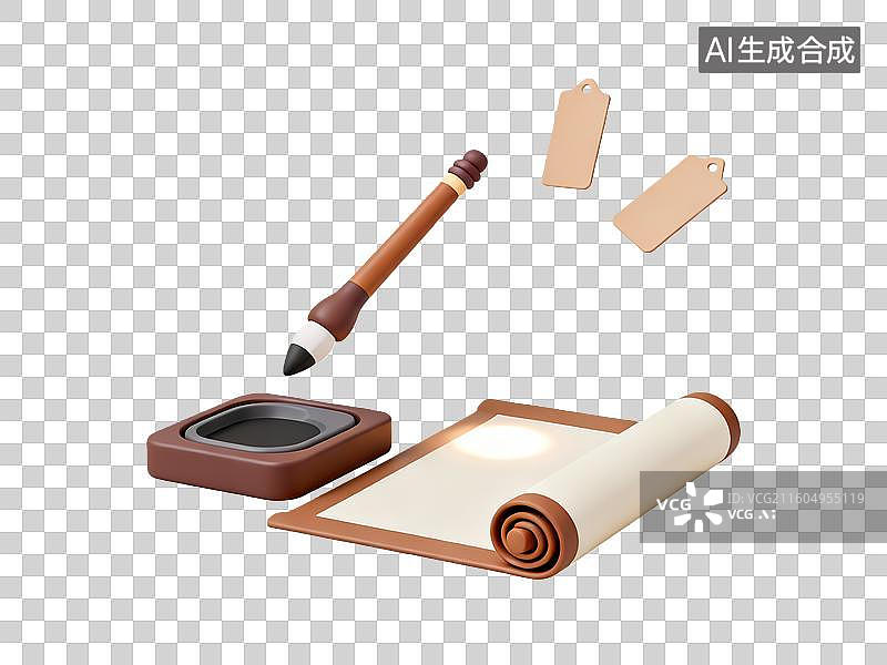 【AI数字艺术】3d粘土质感教育书法卷轴元素图片素材
