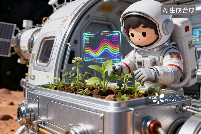 【AI数字艺术】宇航员在太空舱内培育植物图片素材