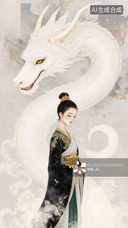 【AI数字艺术】白龙伴仙妃图片素材