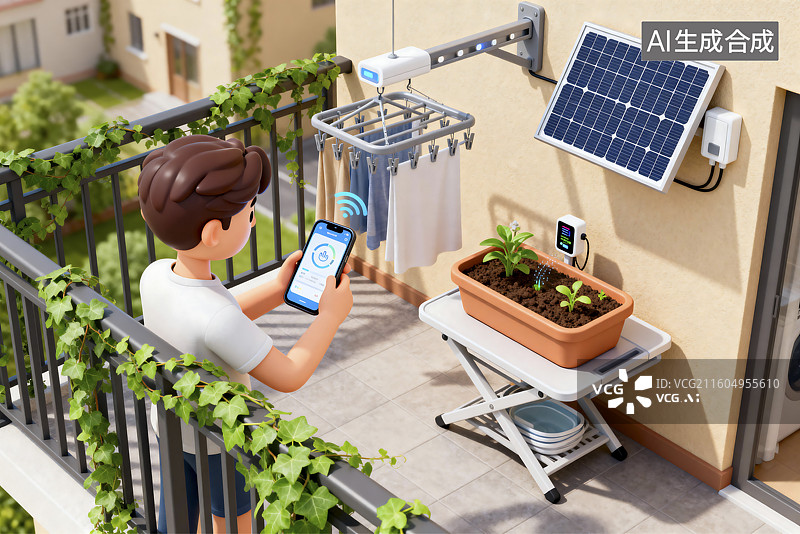 【AI数字艺术】智能阳台的太阳能与园艺系统图片素材