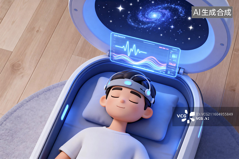 【AI数字艺术】未来感睡眠舱与星系展示图片素材