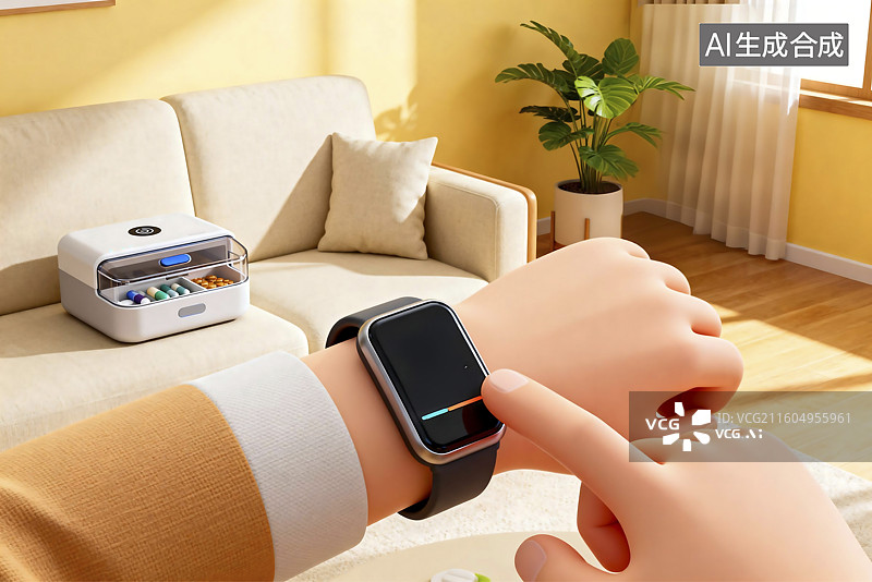 【AI数字艺术】现代客厅中的智能手表图片素材
