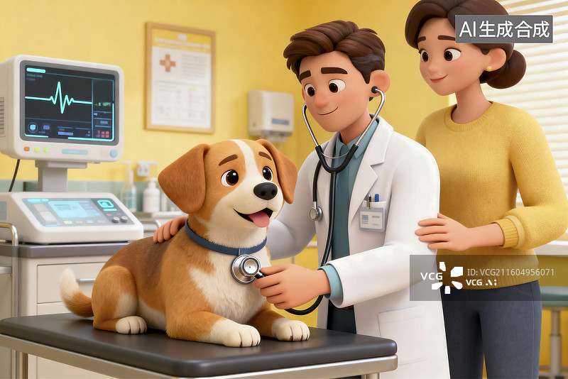 【AI数字艺术】兽医给可爱小狗做检查图片素材