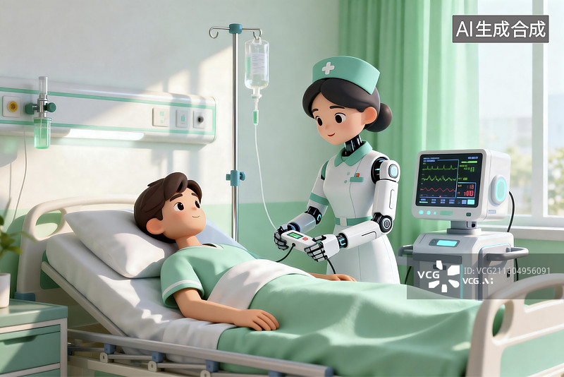 【AI数字艺术】医院里机器人护士照料病人图片素材