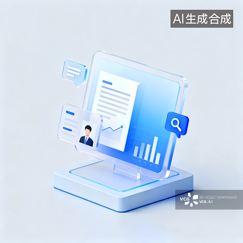 【AI数字艺术】拟态玻璃图标个人信息筛查征信报告图片素材