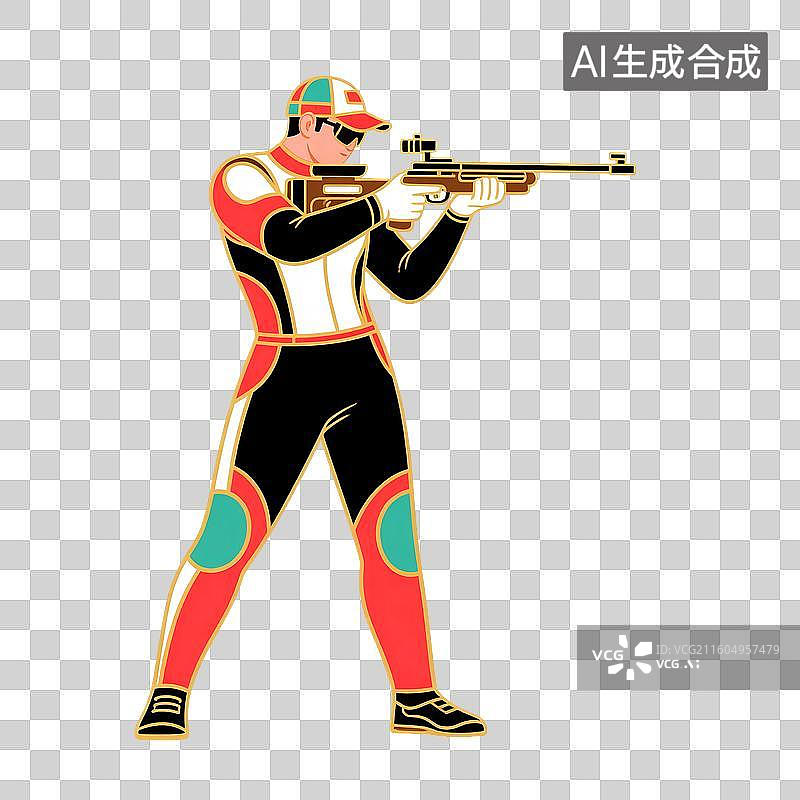 【AI数字艺术】国潮风插画免扣元素：瞄准，打靶，射击，国家队，运动会图片素材