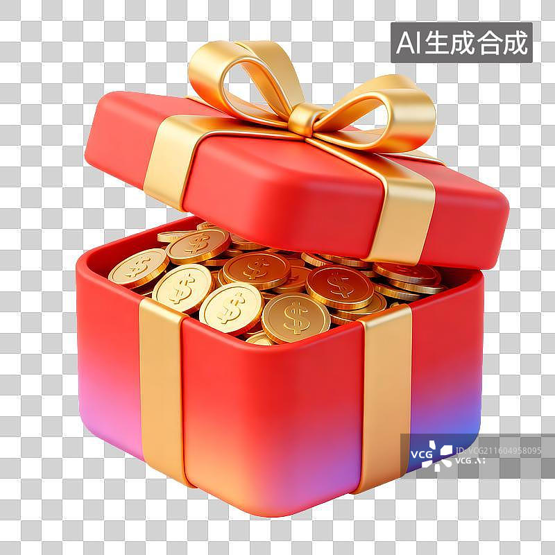 【AI数字艺术】装满金币的礼盒图片素材