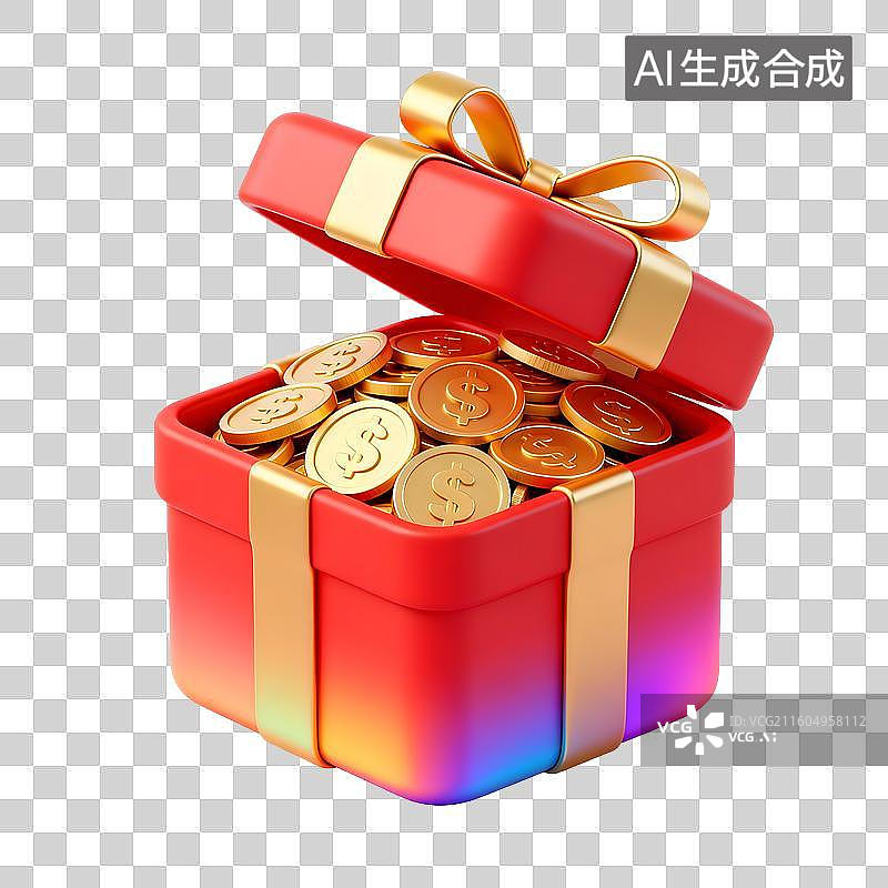 【AI数字艺术】装满金币的礼盒图片素材