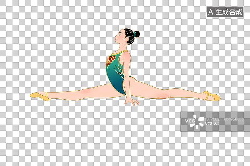 【AI数字艺术】国潮风插画免扣元素：艺术体操，体操，平衡木，舞蹈，运动会图片素材