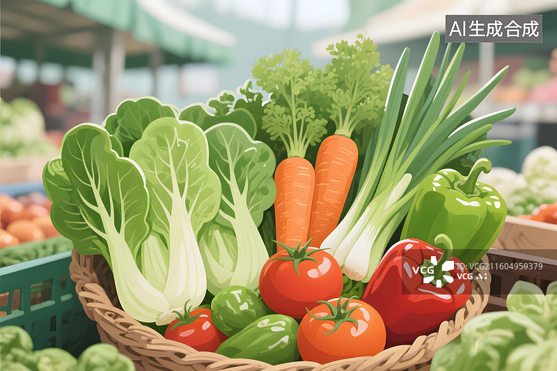 【AI数字艺术】新鲜蔬菜篮 农贸市场图片素材