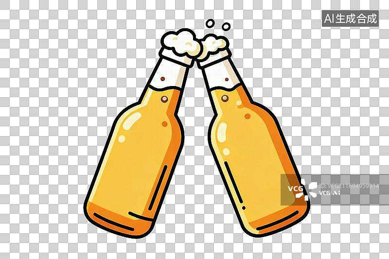 【AI数字艺术】卡通风格，两瓶啤酒碰杯PNG格式的免扣元素图片素材