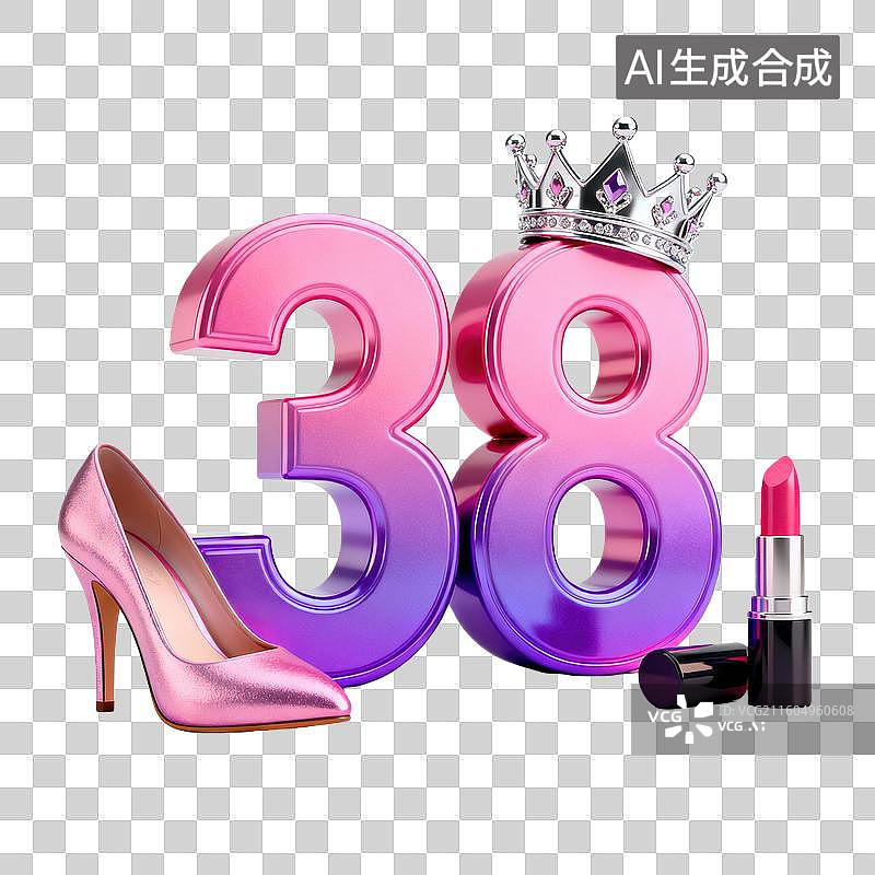 【AI数字艺术】立体数字38妇女节图片素材