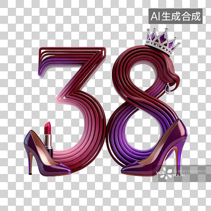 【AI数字艺术】立体数字38妇女节图片素材