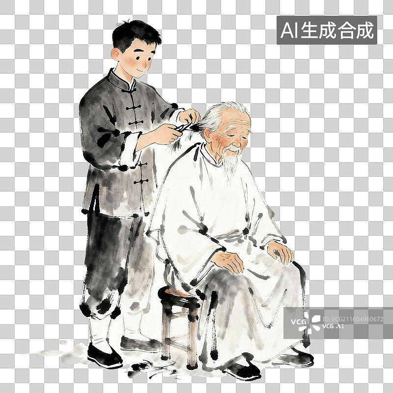 【AI数字艺术】水墨风剪头发二月二龙抬头图片素材