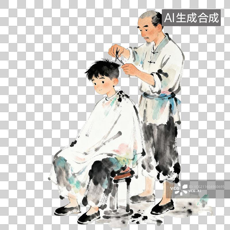 【AI数字艺术】水墨风剪头发二月二龙抬头图片素材