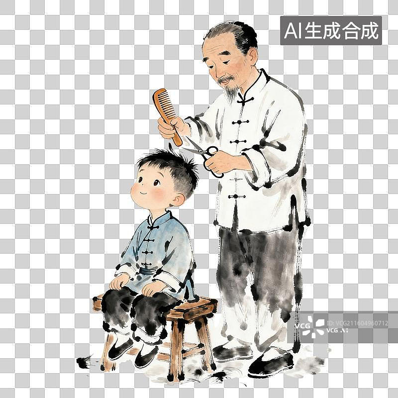 【AI数字艺术】水墨风剪头发二月二龙抬头图片素材