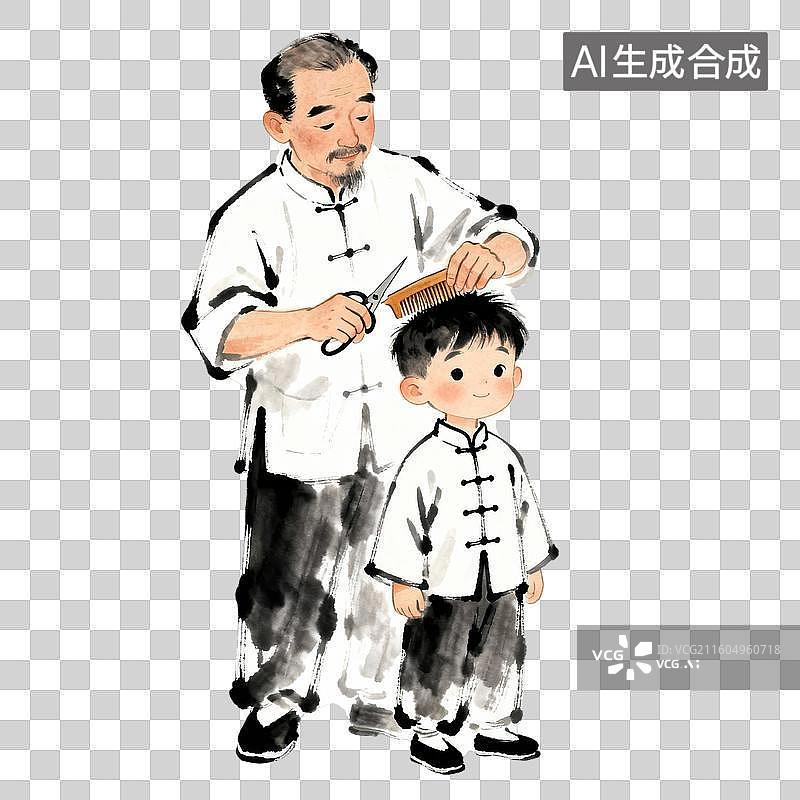 【AI数字艺术】水墨风剪头发二月二龙抬头图片素材