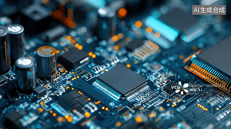 【AI数字艺术】电路板芯片特写图片素材