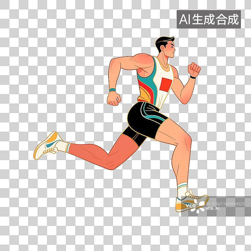 【AI数字艺术】国潮风插画免扣元素：男人，锻炼，健康，短跑，慢跑图片素材