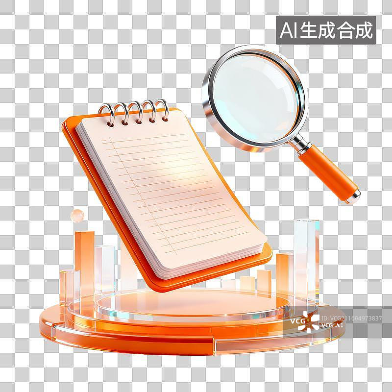 【AI数字艺术】放大镜检查笔记本细节图片素材