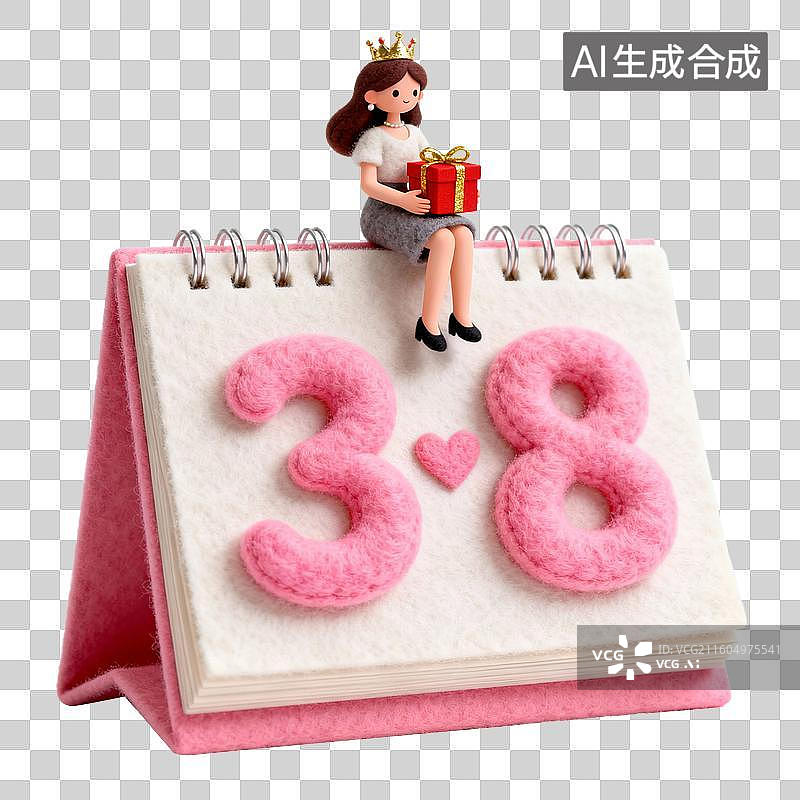 【AI数字艺术】坐在日历上手拿礼物的女性图片素材