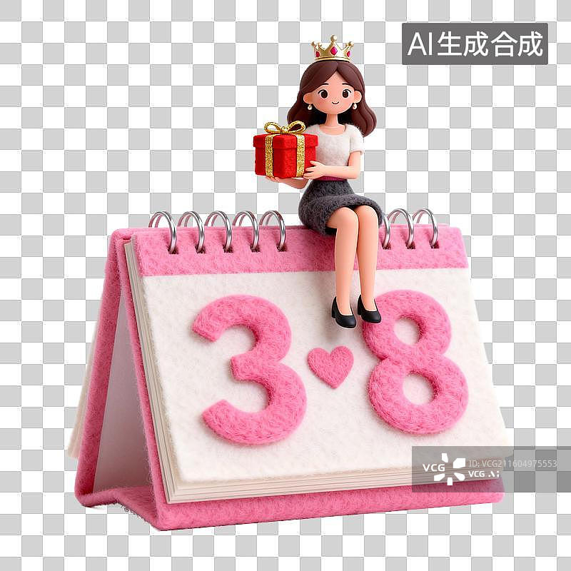 【AI数字艺术】坐在日历上手拿礼物的女性图片素材