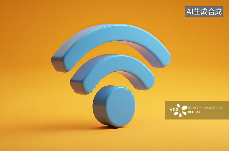 【AI数字艺术】蓝色Wi-Fi符号立体模型图片素材
