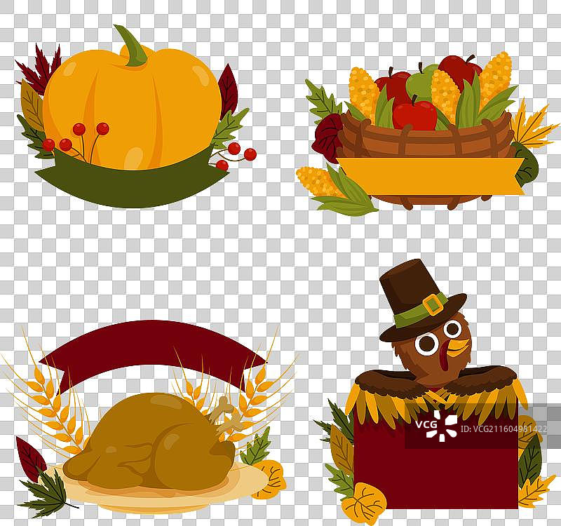 扁平化设计的感恩节标签集合图片素材