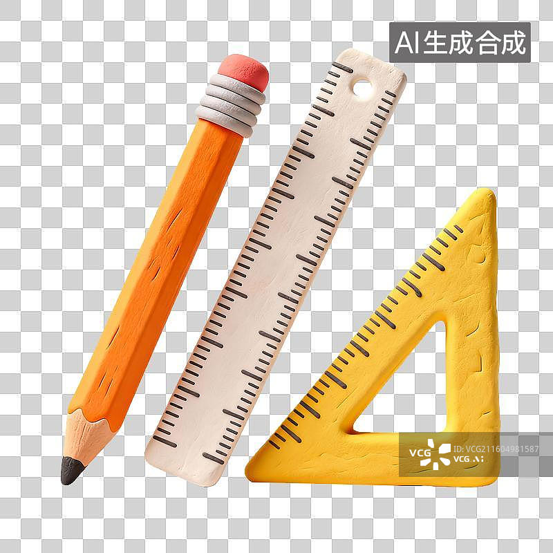 【AI数字艺术】铅笔与三角尺学习用品图片素材