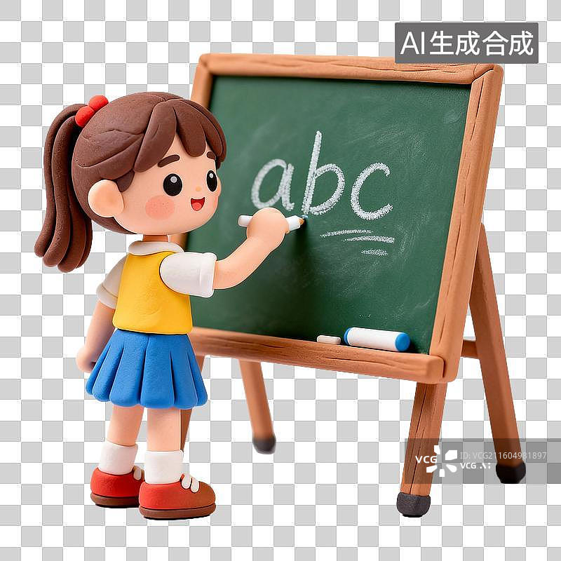 【AI数字艺术】可爱女孩人偶黑板写字母图片素材