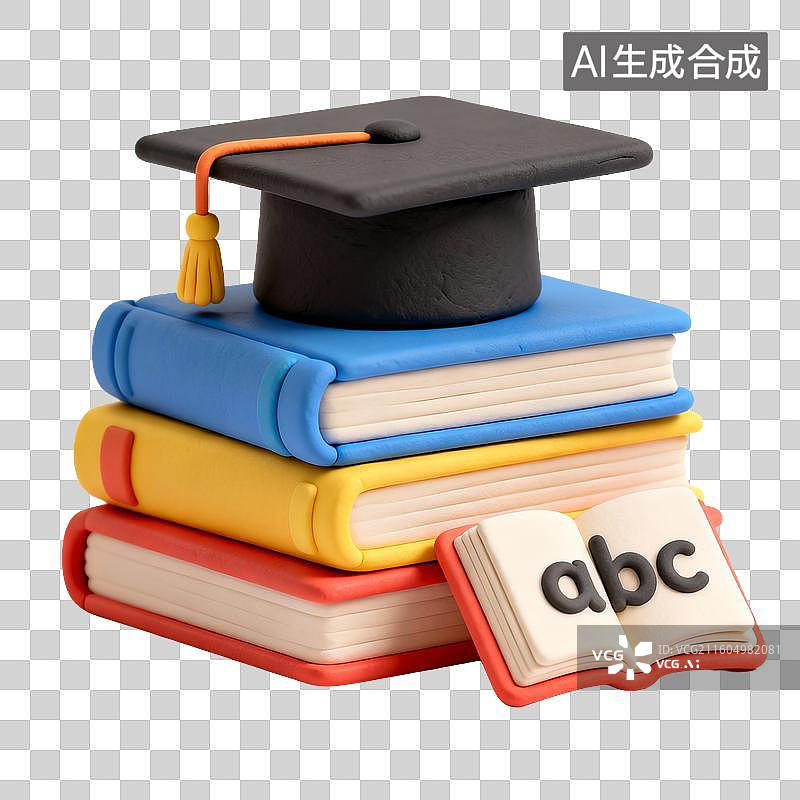 【AI数字艺术】带有毕业帽的书籍与教育图片素材