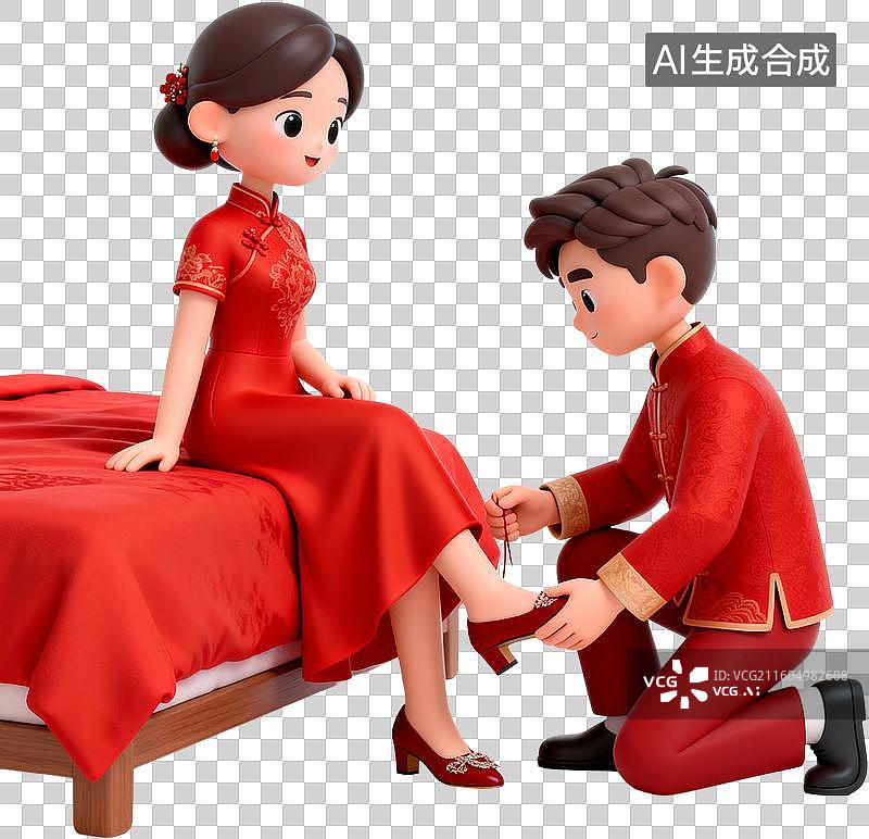 【AI数字艺术】3D卡通立体插画中式风格中式婚礼结婚定亲插画元素图片素材