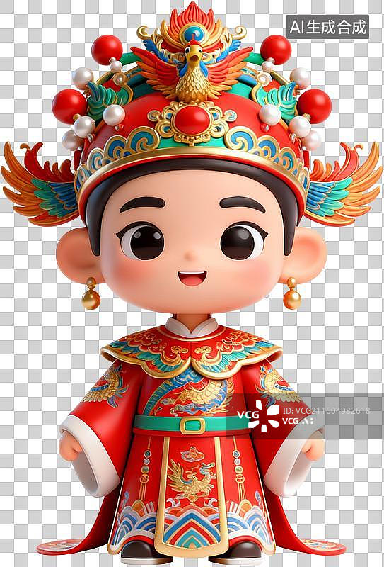 【AI数字艺术】3D卡通立体插画中式风格中式婚礼结婚定亲插画元素图片素材