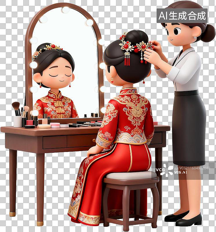 【AI数字艺术】3D卡通立体插画中式风格中式婚礼结婚定亲插画元素图片素材